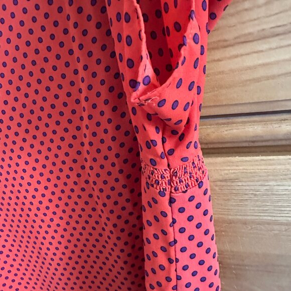 Ann Taylor Red/Burnt Sienna Blouse with Purple Dots EUC - Picture 4 of 8